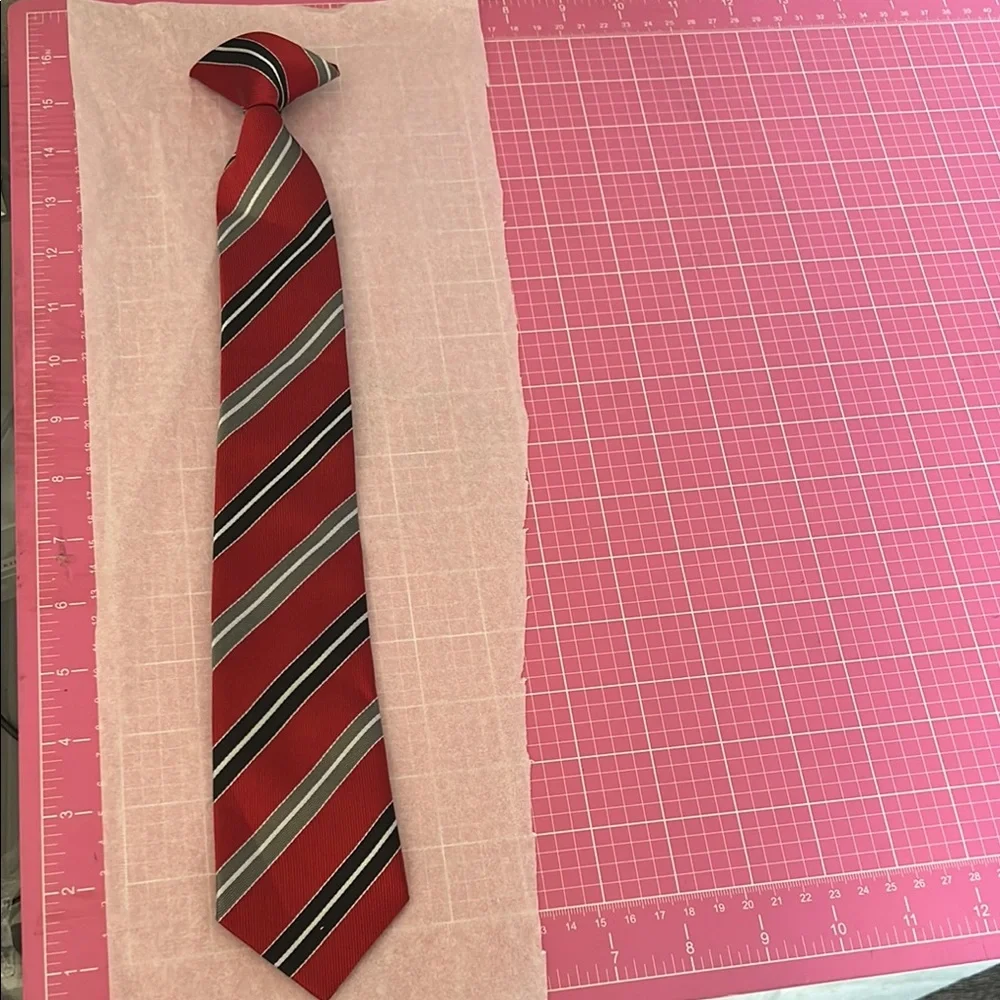Classic Red and Black Striped Clip on Boys Tie